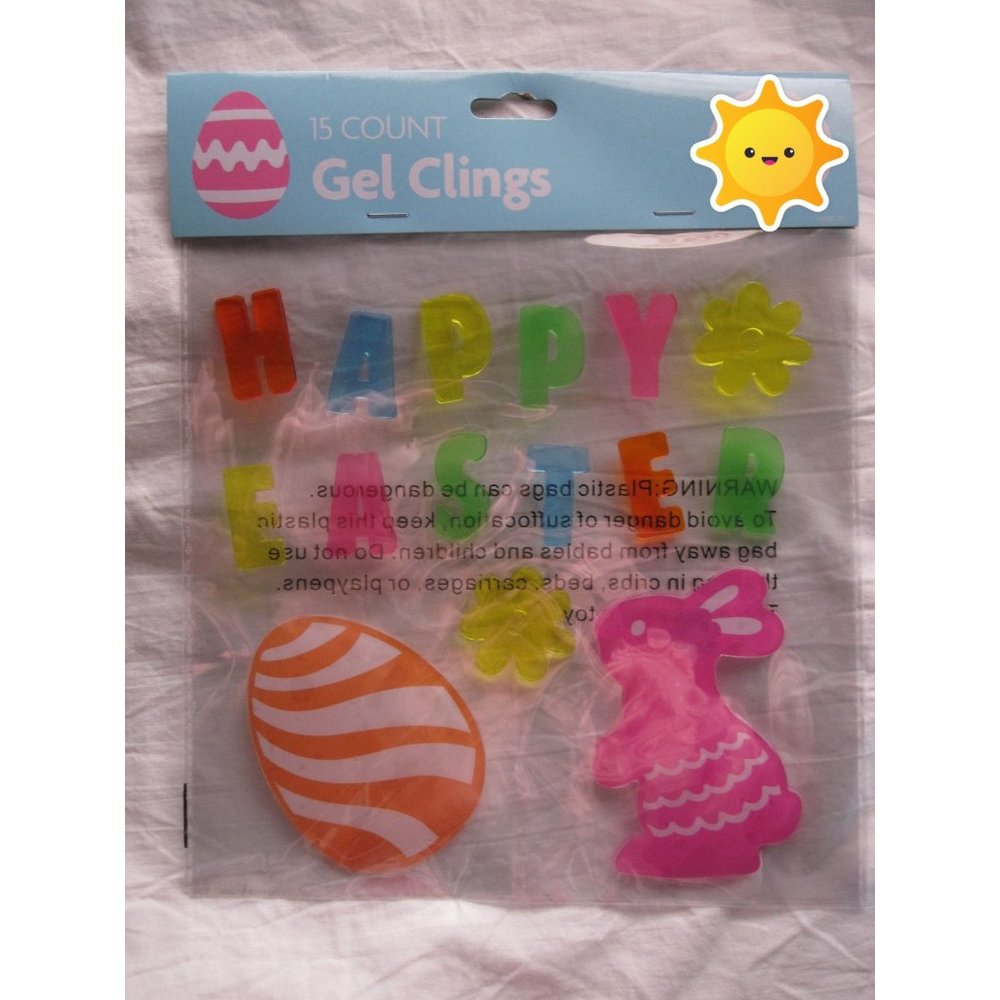 NEW HAPPY EASTER Bunny Flowers Egg Window‎ Gel Clings Stickers Decorations 15 ct